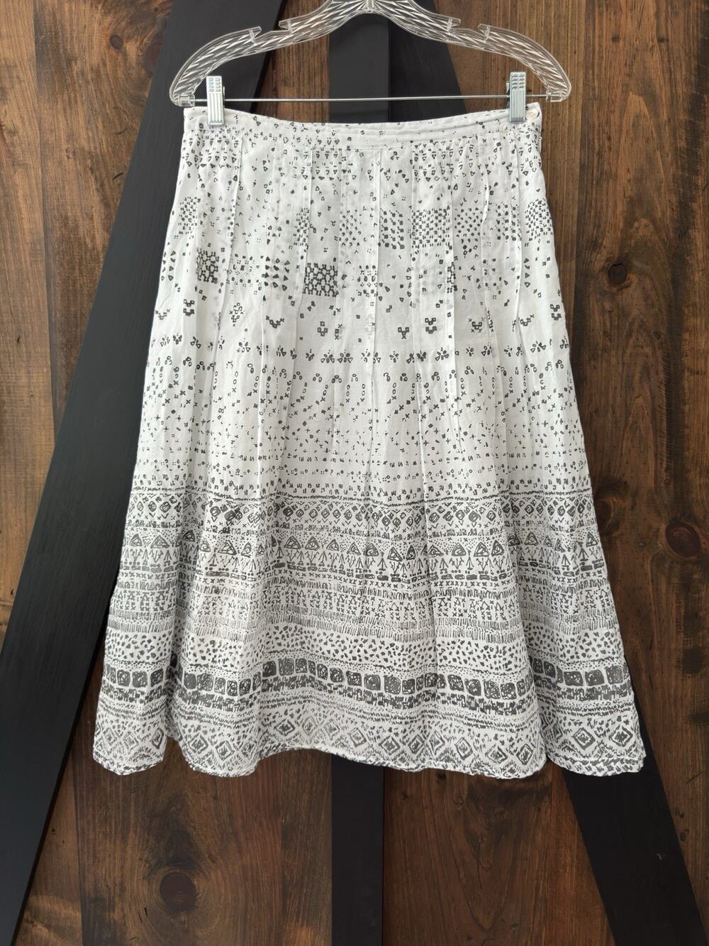 April Cornell Vintage 100% Cotton Midi Skirt B&W Geometric Design Size M